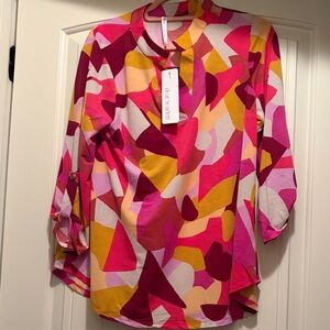Dear Scarlett Lizzy Abstract Blouse with Pink and Yellow Hues